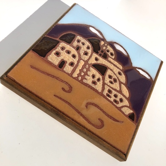 vintage Territorial Tile Trivet Southwestern Santa Fe NM Adobe Home Mountains - Picture 2 of 5